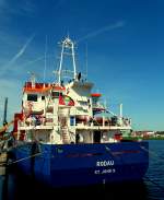 MS RODAU, IMO 9313656, hat am Burmannkai im Lbecker Konstinhafen festgemacht...