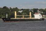 Frachtschiff SANDERA (IMO 9560326 ); Datum: 15.08.2025; Aufnahmeort: Elbe/Hafen Hamburg, Deutschland. Das Bild zeigt die SANDERA vom Bubendey Ufer aus  betrachtet.