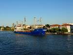 TALI (IMO:8116180; L=95, B=16m; DWT3960To; Bj.1983) hat im Hafen von Sulina, unweit vom Stromkilometer 0, bzw. Mündung der Donau ins Schwarze Meer festgemacht; 230704
