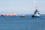 Notschlepper FAIRPLAY 25 (IMO 9210995) und WINDCAT 35 (IMO 0) einlaufend in den Sassnitzer Hafen, im Hintergrund UHL PARTNER (IMO 9418999).