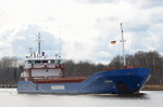 Die Yvonne IMO-Nummer:9423671 Flagge:Antigua und Barbuda Länge:90.0m Breite:13.0m Baujahr:2008 Bauwerft:Scheepswerf Peters,Kampen Niederlande bei Fischerhütte im Nord-Ostsee-Kanal am