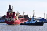 AGATH , Tanker , IMO 8820298 , Baujahr 1991 , 83.5 x 13.52 m , mit Schlepper Taucher O Wulf 3 , im Hafen Cuxhaven , 14.03.2020