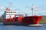 Der Tanker Hanne Theresa IMO-Nummer:9246918 Flagge:Dnemark Lnge:93.0m Breite:14.0m Baujahr:2002 Bauwerft:RMK Marine Shipyard,Istanbul Trkei im Nord-Ostsee-Kanal auf der Fahrt von Kiel nach