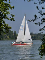 Dieses Segelboot war Anfang August 2020 auf dem See in Waging unterwegs.