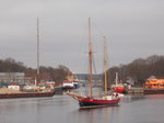Segelschiff  LOVIS ,am 18.März 2016,auf dem Ziegelgraben in Stralsund.Im Hintergrund der Dänholm.