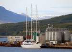 Das 50m lange Segelschiff Pan Orama am 15.06.19 Akureyri