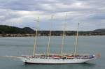 Der Star Clipper, der SAM Reederei (Monaco), beim Einlaufen in den Hafen von Katakolon.