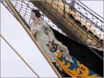 Die Galionsfigur MNEME an der 1903 gebauten POMMERN. Mariehamn, 20.05.2013.