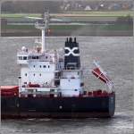 Die Schornsteinmarke der finnischen ESL Shipping Oy ist hier an der ARKADIA (IMO 9590787) zu sehen. Bremerhaven, 13.11.2015.