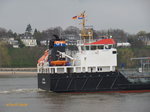 JANA (IMO 9330185) am 12.4.2016, Schornsteinmarke der Glüsing Transport GmbH, Cuxhaven, Hamburg einlaufend, Elbe Höhe Bubendeyufer /  TMS / BRZ 1164 / Lüa 69,34 m, B 11,7 m, Tg 3,7 m /