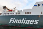 FINNECO III, Ro-Ro Cargo Ship, IMO 9856854, am 03.02.2024 auslaufend Lübeck-Travemünde
