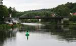 Brcke in Oderberg ber die Alte Oder (Oder-Havel-Kanal) mit Seitenraddampfer RIESA (05/2008)