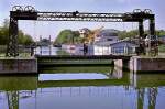 Altes Hebewerk Henrichenburg: eine historische Hubbrcke schliet den Museumsbereich im Oberwasser gegen den Dortmund-Ems-Kanal ab (20.