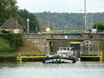 GMS THANOS (04007950 , 80 x 8,20m) verließ am 30.09.2020 nach der Talschleusung in BEVERGERN die SCHLEUSE und setzte seine Reise im nördlichen DORTMUND-EMS-KANAL fort.