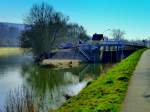 Frankreich, Lothringen / Deutschland, Saarland. Saarkanal, Schleuse 30 (auf der französischen Seite der Saar) zwischen Kleinblittersdorf und Bübingen. 08.03.2014