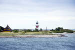 Der Leuchtturm auf der Insel Årø in Lillebælt (Kleiner Belt) in Dänemark.