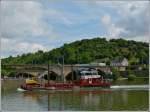 Baggerschiff  AUSONIUS  Euronr. 0804 8001, L 30,54m,  B 8,71m unterweegs auf der Mosel nahe Wasserbillig.  14.06.2013