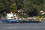 Saugbagger AKKE (IMO 8842064); Eigner/Betreiber: Seco Hamburg; Datum: 26.08.2025; Aufnahmeort: Elbe/Hafen Hamburg, Deutschland. Das Bild zeigt die AKKE unterhalb Neumühlen.