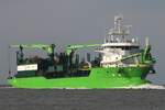 Saugbagger MEUSE RIVER (IMO 9866988); Datum: 15.09.2026; Aufnahmeort: Elbe/Cuxhaven, Deutschland.