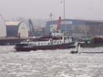 Eisbrecher Kienitz vom WSA Eberswalde kehrt in den Hafen von Bernshof am Stettiner Haff zurück.