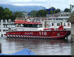 Motorschiff der Feuerwehr Luzern    THOR    in der Hafenanlage in Luzern am 16.07.2023