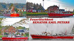 Feuerlöschboot SENATOR EMIL PETERS, hier eine „Collage“, zusammengestellt aus Aufnahmen von 2011 (unten rechts) bis 2020 (unten links) 