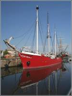 Das auf den Namen EIDER getaufte Feuerschiff war von 1909 bis 1966 in Betrieb, seine letzte Station war ELBE 3. Heute liegt es im Museumshafen des Deutschen Schifffahrtsmuseums in Bremerhaven. Aufnahmedatum: 10.07.2005