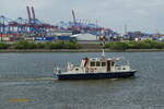 DEEPENSCHRIEWER I (H3414) am 16.7.2021, Hamburg, im Köhlbrand /    Peilschiff der HPA / Lüa 16,35 m, B 5,06 m, Tg 1,4 m / 1 Diesel 240 kW, 327 PS, Freifahrt 10 kn, Messfahrt 4 kn, 1