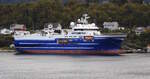 Das 106m lange Forschungsschiff OCEANIC ENDEAVOUR am 25.09.23 in Alesund