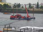 TK 9 am 25.7.2014, Hamburg, Hamburg, Elbe Höhe Landungsbrücken /  Seegängiges Flachwasserpontonschiff / Lüa 30 m, B 15 m, Tg max.