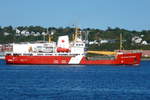 Tonnenleger und leichter Eisbrecher CCGS 'Sir William Alexander' der kanadischen Küstenwache im Hafengewässer zwischen Dartmouth und Halifax, CA. Aufnahmedatum: 29.09.2018.
    