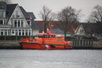 Am Nachmittag des 11.02.2017 lag das neue Lotsenboot Bergen in Hohe Dne am Anleger.