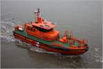 Der 2014 gebaute Lotsenversetzer JASMUND (IMO 9734331) am 05.05.2017 in Bremerhaven. Länge: 19,25 m, Breite: 5,45 m. Heimathafen ist Rostock.