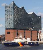 Polizeischiff BAD D�BEN (BP 83); Eigner/Betreiber: Bundespolizei; Datum: 07.05.2026; Aufnahmeort: Elbe/Hafen Hamburg, Deutschland. Das Bild entstand anl�sslich des 837. Hafengeburtstages. (internat. Suchbegriff: BAD DUEBEN )