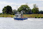 Wasserschutzpolizei  WSP 22 KRANICH  am 24.08.2021 im  ELBE-HAVEL-KANAL bei Güsen auf Talfahrt.