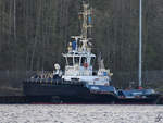 Der Schlepper Argus (IMO: 9600762), gesehen Anfang April 2019 am Skandinavienkai Travemünde.