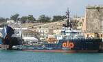 IMO 9367504; die ALP Winger aufgenommen am 14.10.2015 im Hafen von La Valetta /Malta.
Ein Bugsier- Schiff, derzeit auf dem Weg nach Namibia