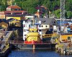 Der 31m lange Schlepper Järven am 21.05.18 in Stockholm im Trockendock