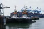 Hafen Zeebrgge, juni 2007. Schlepper warten im Hafen auf neue Aufgaben.