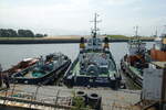 Hamburg am 16.7.2021: am Liegeplatz der Firma „Lührs Schiffahrt“ am Ellerholzhafen (Steinwerder) mit einem Teil der Flotte  /