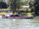 RHEINLAND(04200940; L=31; B=6,5m; 1300PS; Bj.1929)ist ein Schleppboot, und hat im Bereich Rheinkilometer 535 festgemacht; 120829