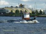 TAIFUN am 12.6.2009,  Hamburg, Elbe Höhe Überseebrücke /
Schlepper / Lüa 21,32 m, B 6,02 m, Tg 2,68 m / 1 Detroit Diesel 700 PS, 11 kn, Pfahlzug 8 t /  1956 bei H.H. Bodewes, Millingen, Niederlande als POLLUX / später EERLAND 21 / 1975 umgebaut, BIBER (Harms Bergung) bis 2007 / Eigner: Lührs Schifffahrt GmbH & Co. KG, Hamburg /