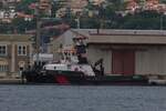 Schlepper VEGA, liegt im Hafengebiet von Triest, Italien, vor Anker. 05.2025