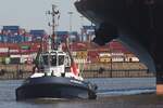 Schlepper VB MERCURY; Eigner/Betreiber: Boluda; Aufnahmeort: Elbe/Hafen Hamburg, Deutschland; Datum: 01.07.2025; Info: (IMO 9597367) Das Bild zeigt die VB MERCURY im Einsatz nahe dem Burchardkai.
