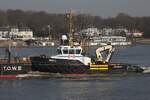 Schlepper und Schuber WULF 4 (IMO 9639737); Datum: 09.03.2026; Aufnahmeort: Elbe/Hafen Hamburg, Deutschland.