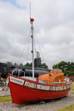 Das Rettungsboot SLETTESTRAND ist Teil der Ausstellung im Marinemuseum Aalborg. (Juni 2018)