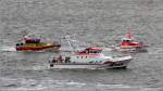 Diese Teilnehmer der Parade zum 150. Geburtstag der DGzRS auf der Weser in Bremerhaven sind von links: die zur schwedischen Victoria-Klasse gehörende MAERSK McKINNEY-MOELLER, der Seenotkreuzer EISWETTE von der Station Amrum und das Seenotrettungsboot HENRICH WUPPESAHL von der Station Neustadt i.H., beide von der DGzRS. 30.05.2015