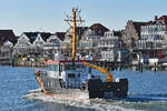 BALTIC, Seevermessungsboot der Schifffahrtspolizei, am 28.02.2023 im Hafen von Lübeck-Travemünde