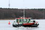 Flächenpeilschiff Domfelsen vom WSA Magdeburg am 29.01.2015 im Sacrow-Paretzer Kanal / Jungfernsee bei Messarbeiten zu Berg.