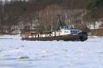 Eisbrecher Hohensaaten des WSA Eberswalde beim Eisaufbruch auf der Oder bei Gstebieser Loose am 21.02.2010